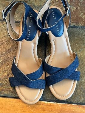 Kelly & Katie Denim Blue Crisscross Ankle-Strap Sandals